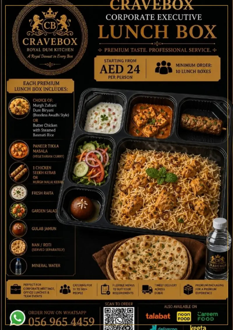 CraveBox Corporate Executive Lunch Box, fully plated